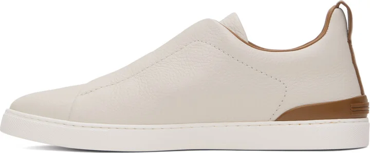 ZEGNA Off-White Deerskin Triple Stitch Sneakers - Image 3