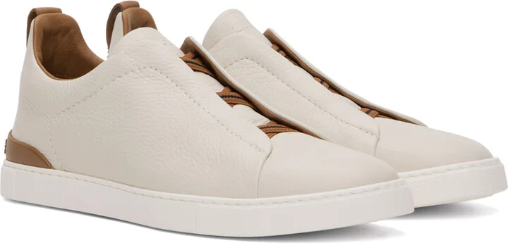 ZEGNA Off-White Deerskin Triple Stitch Sneakers - Image 4