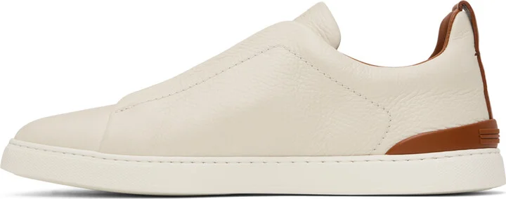 ZEGNA Off-White Deerskin Triple Stitch Sneakers - Image 3