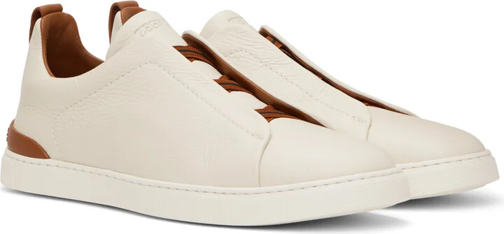 ZEGNA Off-White Deerskin Triple Stitch Sneakers - Image 4