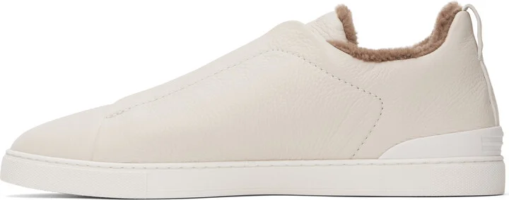 ZEGNA Off-White Deerskin Triple Stitch Sneakers - Image 3