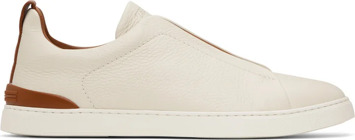 ZEGNA Off-White Deerskin Triple Stitch Sneakers