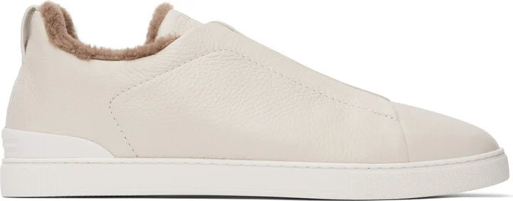 ZEGNA Off-White Deerskin Triple Stitch Sneakers