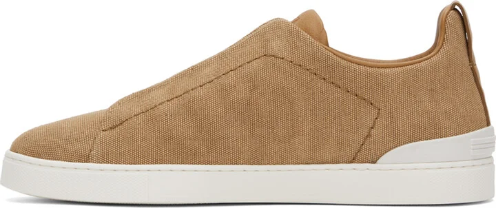 ZEGNA Tan Canvas Triple Stitch Sneakers - Image 3