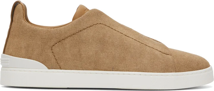 ZEGNA Tan Canvas Triple Stitch Sneakers