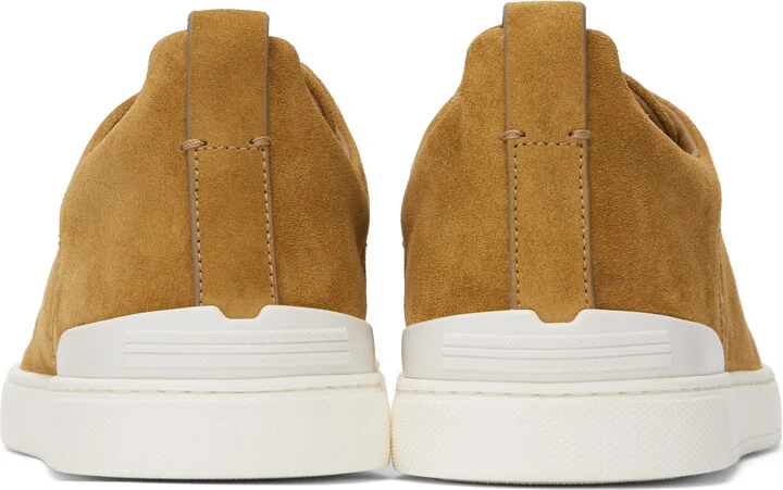 ZEGNA Tan Suede Triple Stitch Sneakers - Image 2