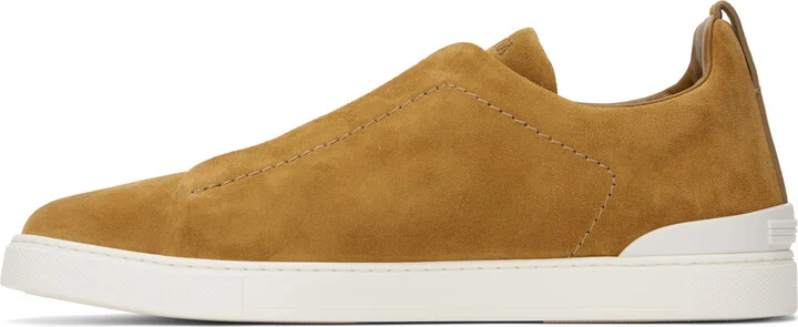 ZEGNA Tan Suede Triple Stitch Sneakers - Image 3