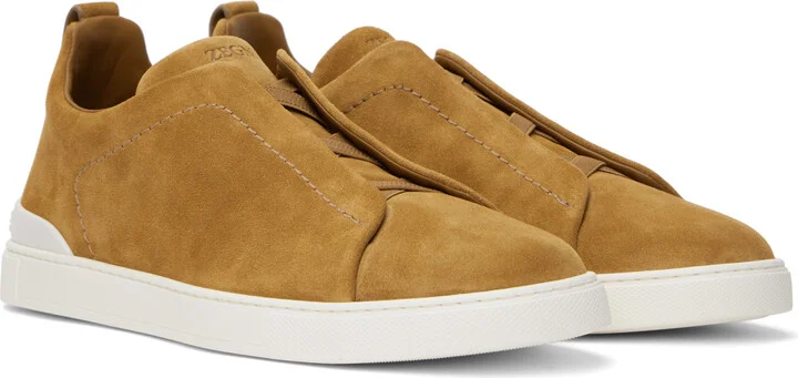 ZEGNA Tan Suede Triple Stitch Sneakers - Image 4