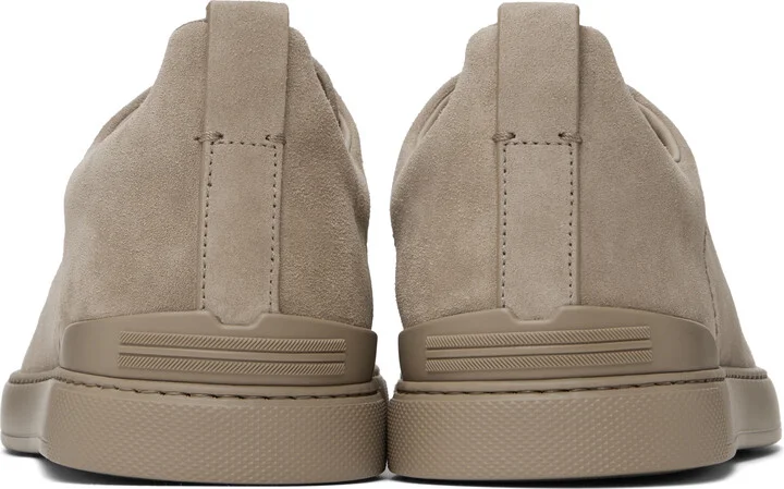 ZEGNA Taupe Suede Triple Stitch Sneakers - Image 2