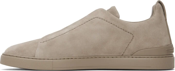 ZEGNA Taupe Suede Triple Stitch Sneakers - Image 3
