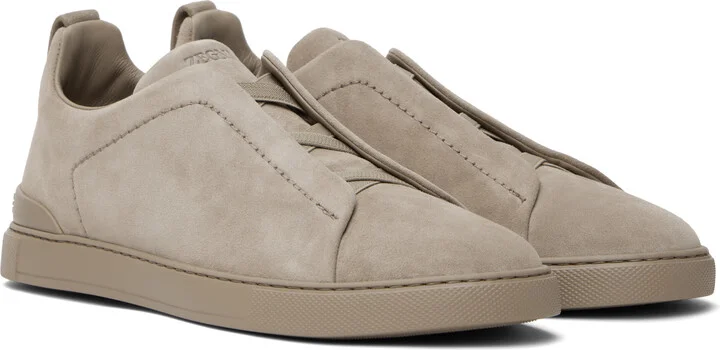 ZEGNA Taupe Suede Triple Stitch Sneakers - Image 4
