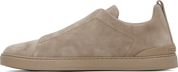 ZEGNA Taupe Triple Stitch Sneakers - Image 3