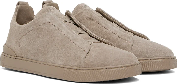 ZEGNA Taupe Triple Stitch Sneakers - Image 4