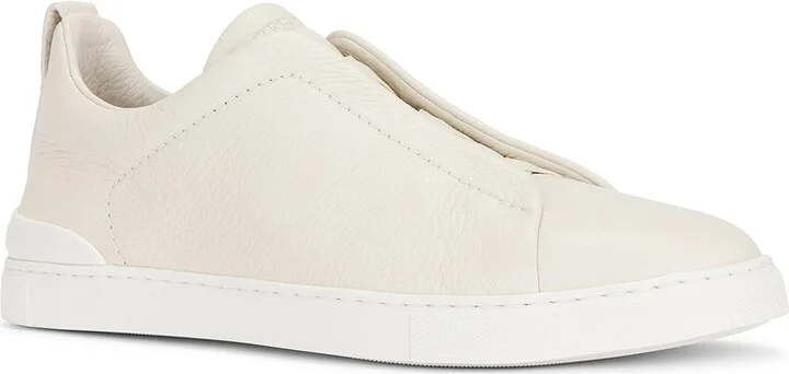 Zegna Triple Stitch Low Top Sneaker in Cream - Image 2