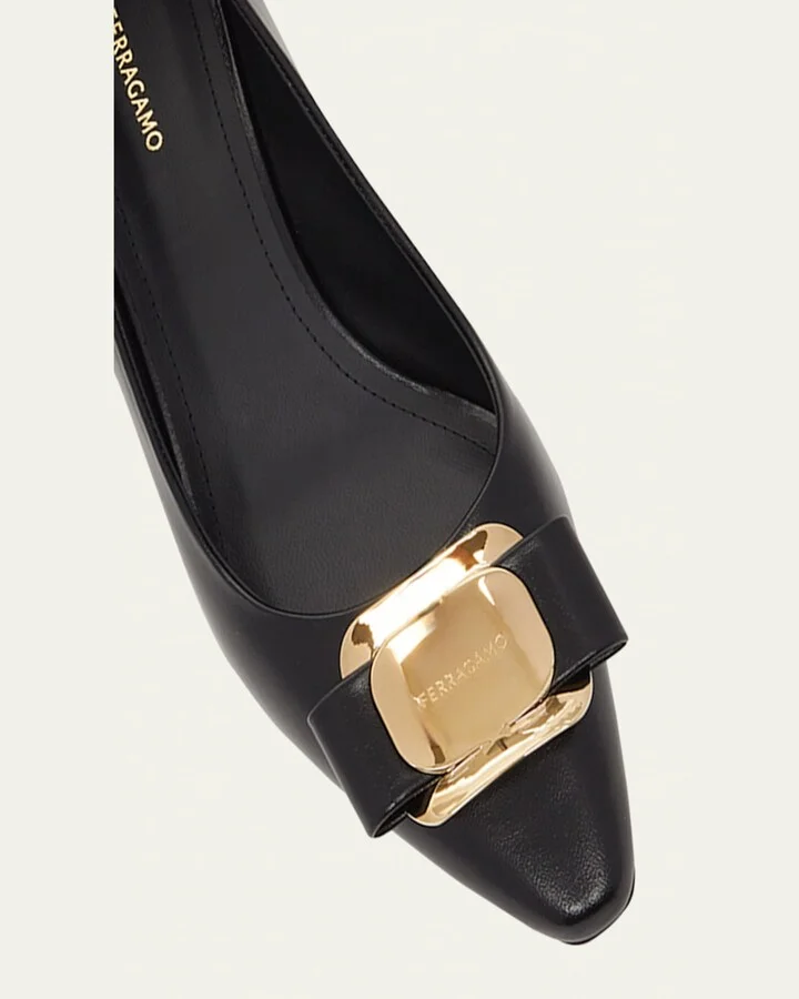 Zelma Leather Bow Kitten-Heel Pumps - Image 4