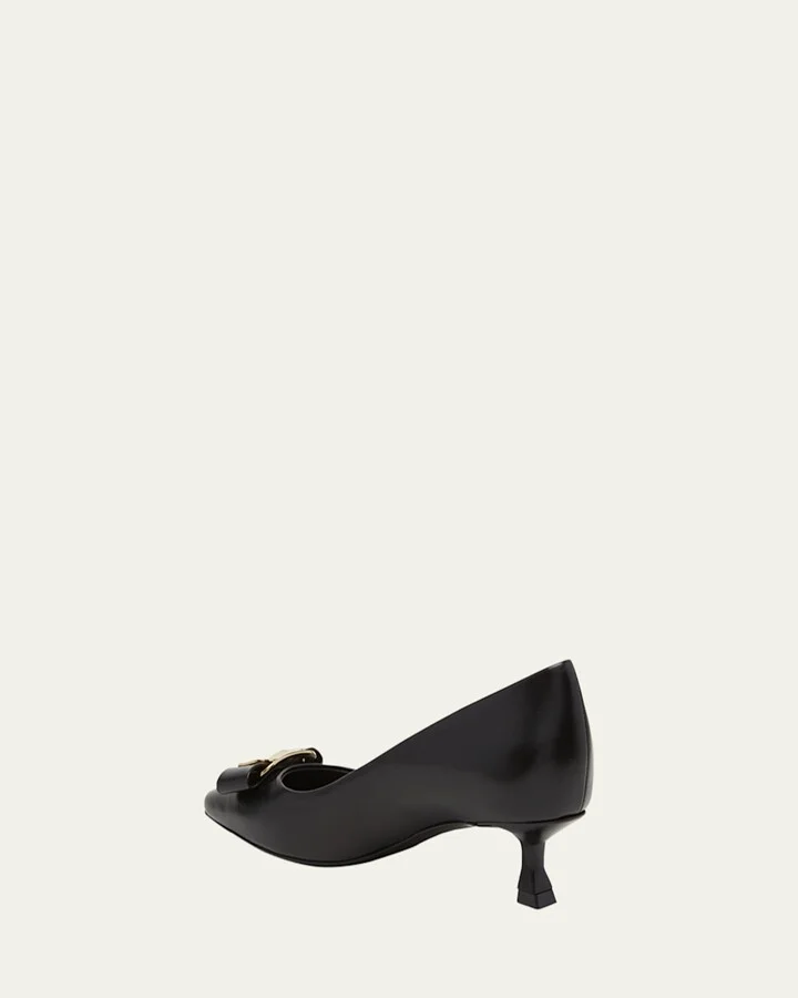 Zelma Leather Bow Kitten-Heel Pumps - Image 5