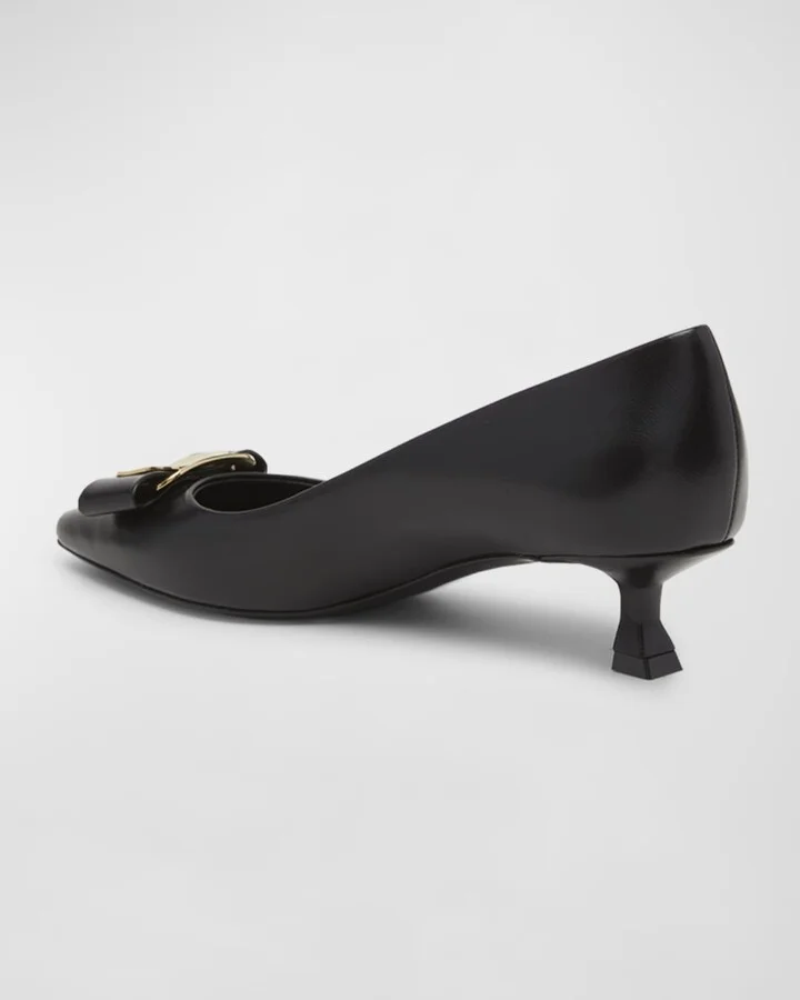 Zelma Leather Bow Kitten-Heel Pumps - Image 2