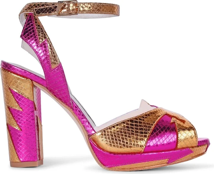 Zia Mid Orange Pink Platform Block Heels