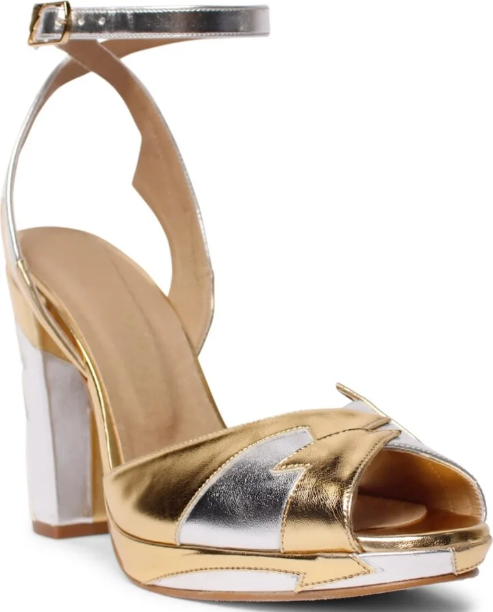 Zia Mid Vegan Gold Silver Platform Block Heels - Image 2
