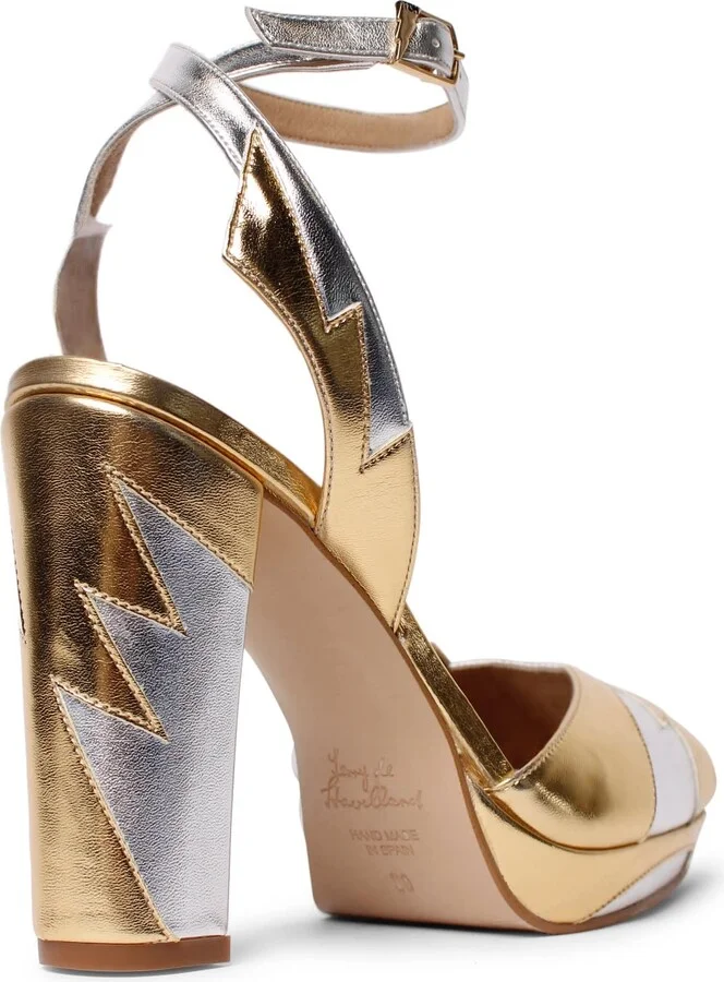 Zia Mid Vegan Gold Silver Platform Block Heels - Image 3