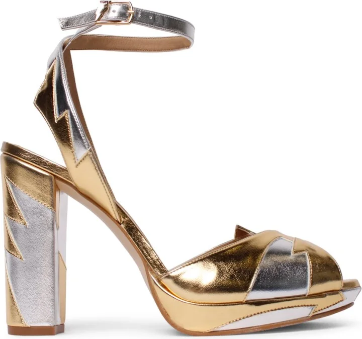 Zia Mid Vegan Gold Silver Platform Block Heels