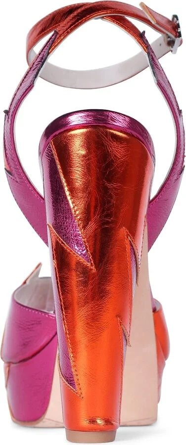 Zia Orange Pink Platform Block Heels - Image 2