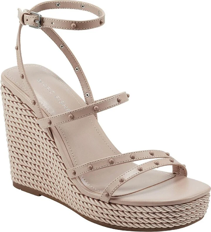 Zig Womens Faux Leather Studded Wedge Sandals