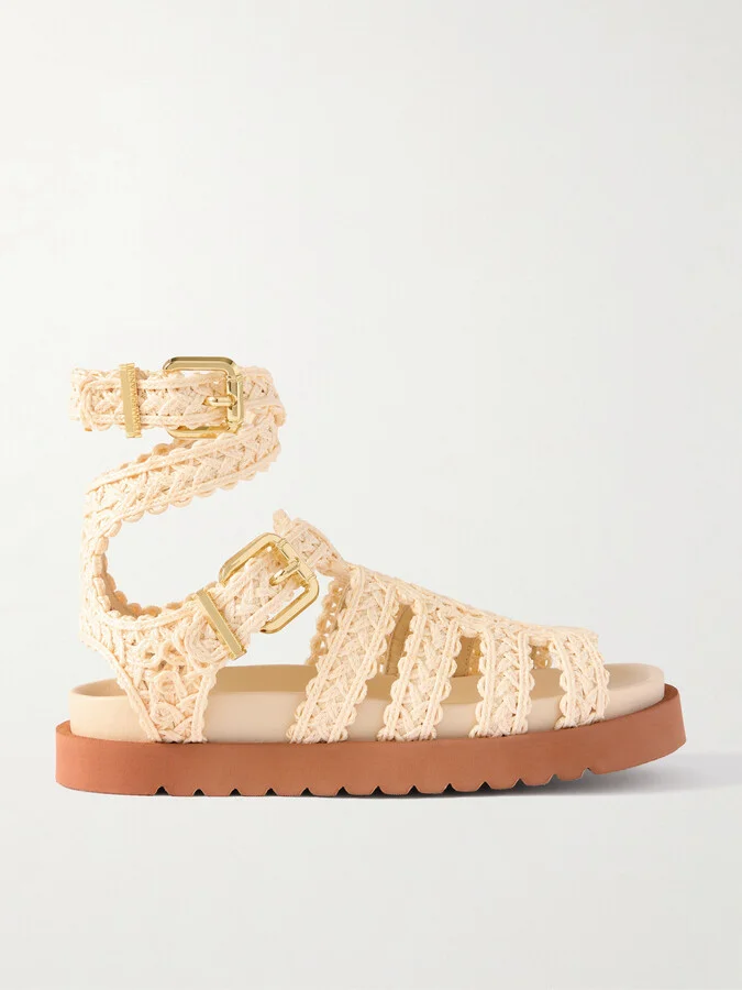 Zimmermann - Gleam Buckle-embellished Raffia Sandals - Off-white