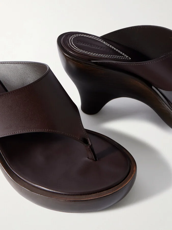 Zimmermann - Wild Wedge Leather Platform Sandals - Brown - Image 4