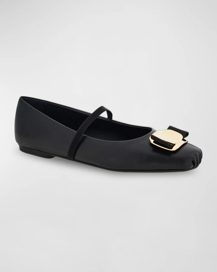 Zina Leather Bow Mary Jane Ballerina Flats - Image 2