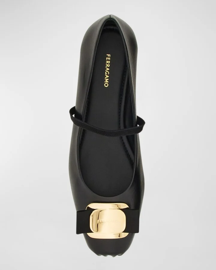 Zina Leather Bow Mary Jane Ballerina Flats - Image 4