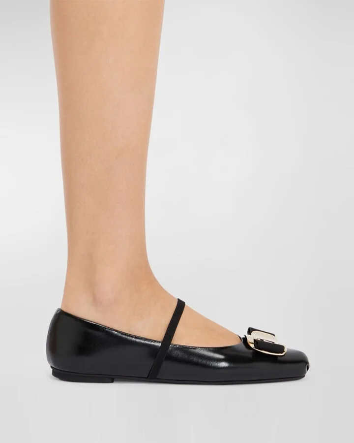Zina Leather Bow Mary Jane Ballerina Flats - Image 5
