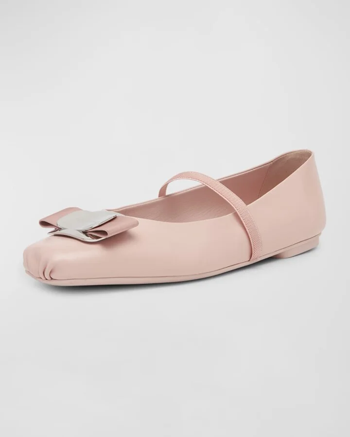 Zina Leather Bow Mary Jane Ballerina Flats - Image 2