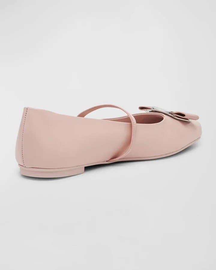 Zina Leather Bow Mary Jane Ballerina Flats - Image 4