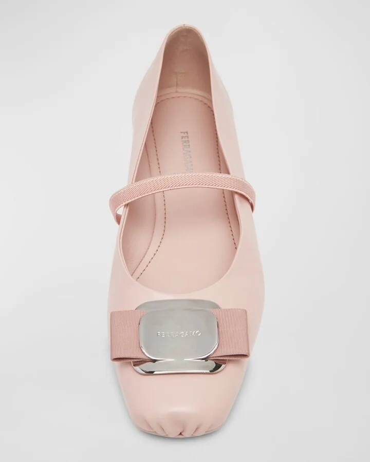 Zina Leather Bow Mary Jane Ballerina Flats - Image 5
