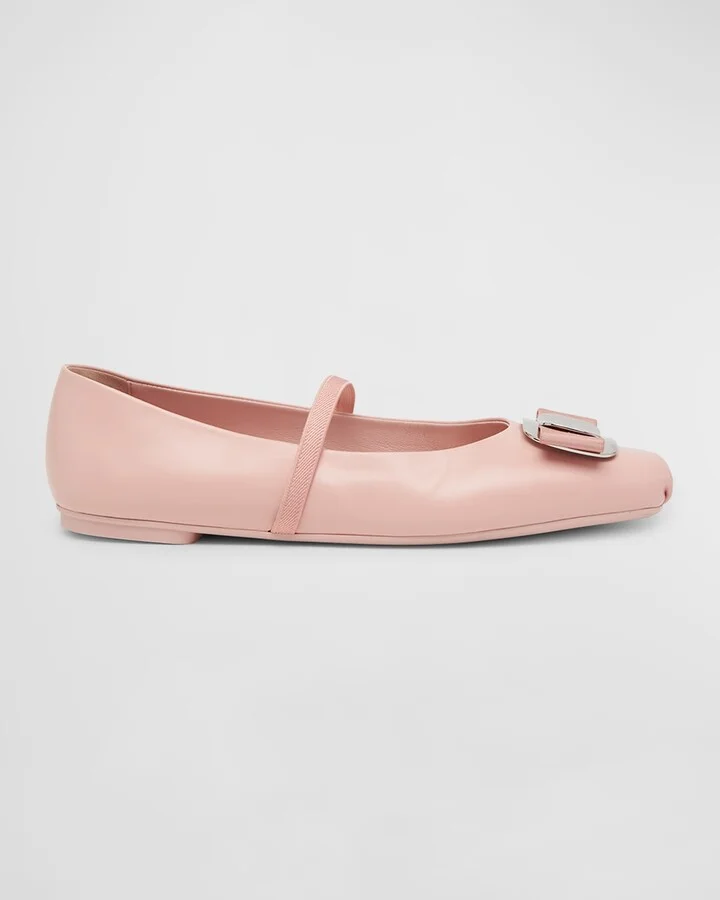 Zina Leather Bow Mary Jane Ballerina Flats