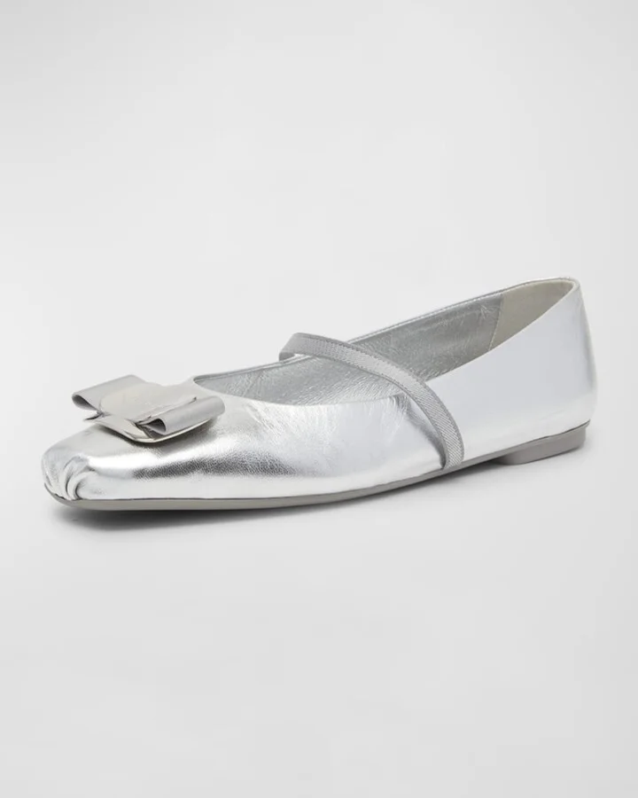 Zina Metallic Bow Mary Jane Ballerina Flats - Image 2