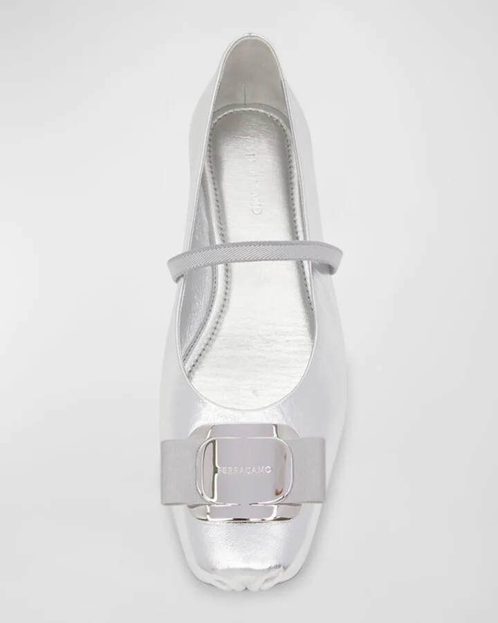 Zina Metallic Bow Mary Jane Ballerina Flats - Image 4