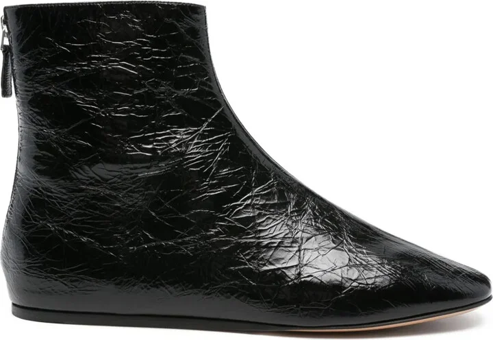 Zip-Detail Flat Ankle Boots