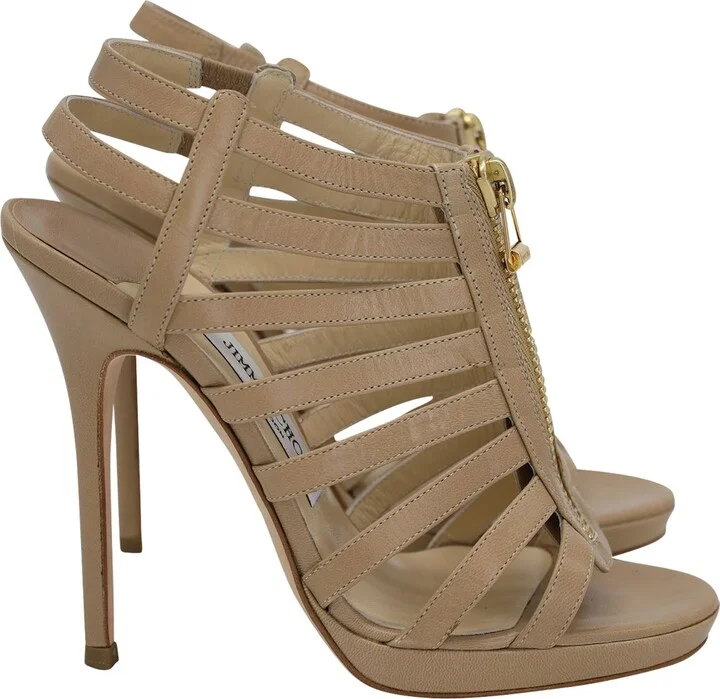 Zip Detail Glenys Strappy Sandals in Nude Leather