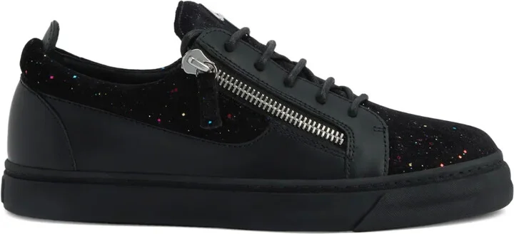 Zip-Detail Glitter Low-Top Sneakers