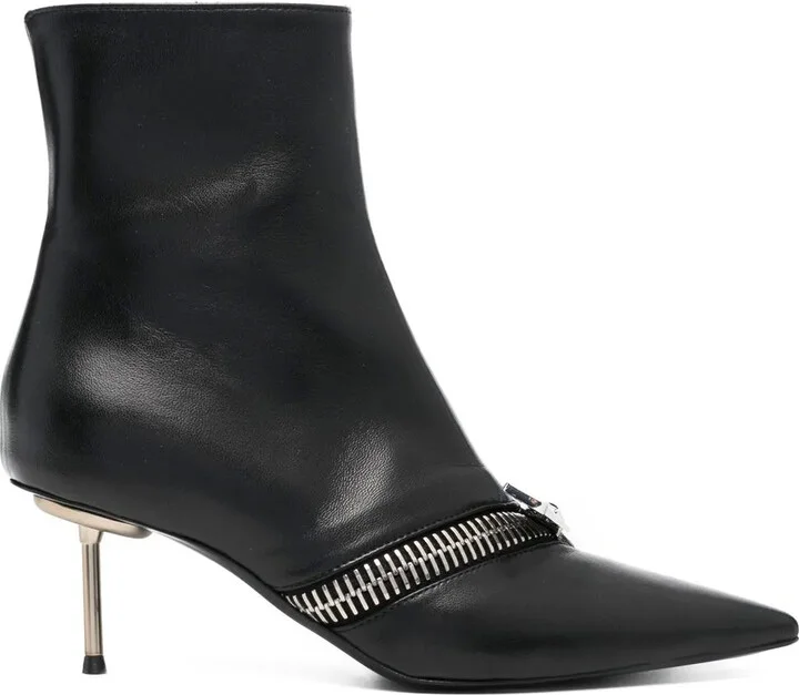 Zip-Detail Leather Ankle Boots