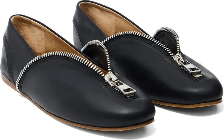 Zip-Detail Leather Ballerina Flats - Image 2