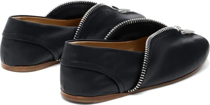 Zip-Detail Leather Ballerina Flats - Image 3
