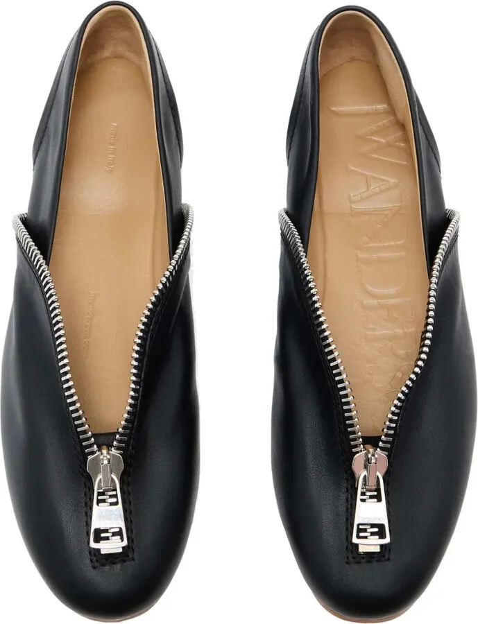 Zip-Detail Leather Ballerina Flats - Image 4