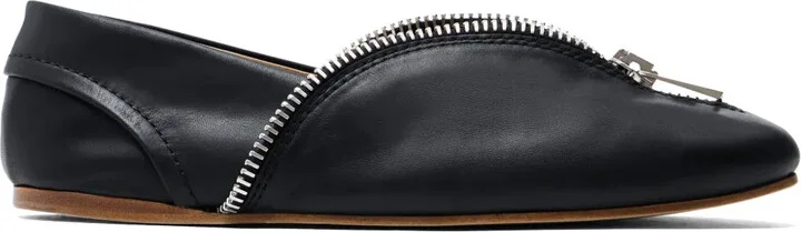 Zip-Detail Leather Ballerina Flats