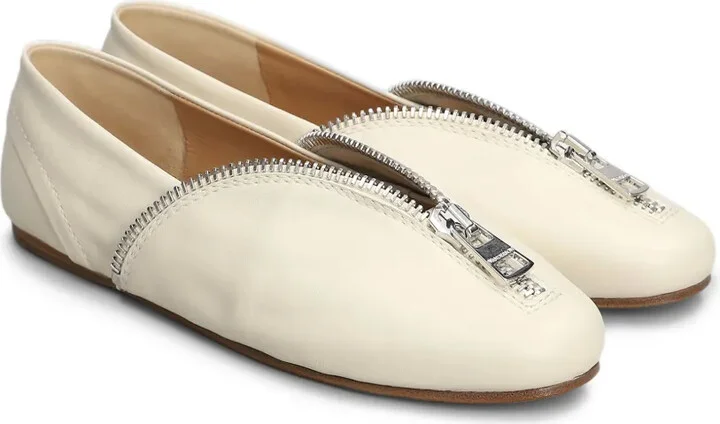 Zip-Detail Leather Ballerina Shoes - Image 2
