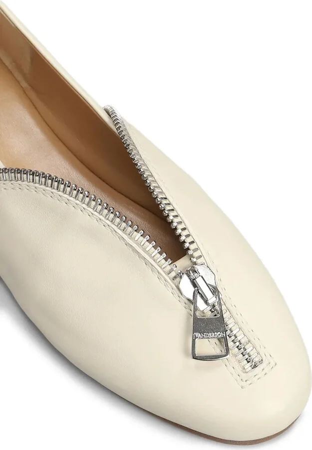 Zip-Detail Leather Ballerina Shoes - Image 5