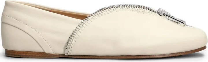 Zip-Detail Leather Ballerina Shoes