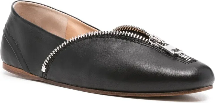 Zip-Detail Leather Ballet Flats - Image 2